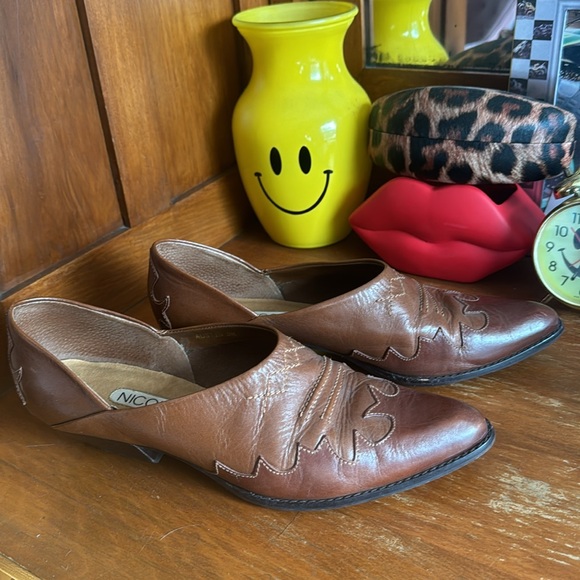 Vintage Nicole Austin brown leather western shoes loafers booties size 9 - Picture 8 of 8